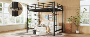 English Elm Full Size Iron Loft Bed with Dual Ladders Guardrails and Open Floor Space Below Black W1580P455015