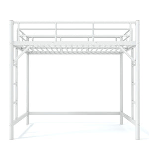 English Elm Full Size Iron Loft Bed with Dual Ladders Guardrails and Open Floor Space Below White W1580P455016
