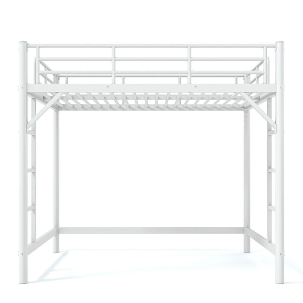 English Elm Full Size Iron Loft Bed with Dual Ladders Guardrails and Open Floor Space Below White W1580P455016