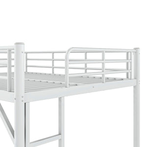 English Elm Full Size Iron Loft Bed with Dual Ladders Guardrails and Open Floor Space Below White W1580P455016