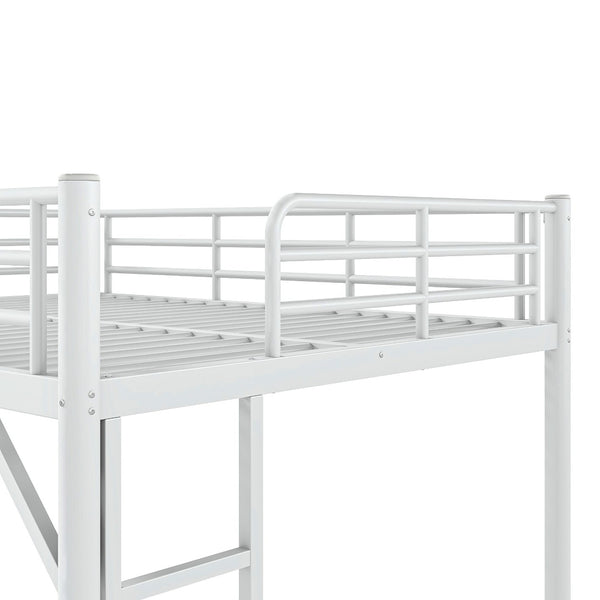 English Elm Full Size Iron Loft Bed with Dual Ladders Guardrails and Open Floor Space Below White W1580P455016