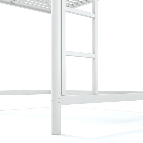 English Elm Full Size Iron Loft Bed with Dual Ladders Guardrails and Open Floor Space Below White W1580P455016