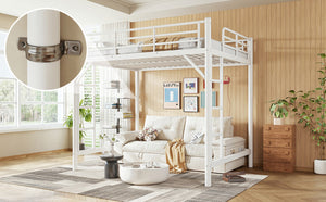 English Elm Full Size Iron Loft Bed with Dual Ladders Guardrails and Open Floor Space Below White W1580P455016