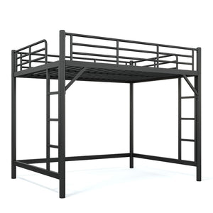 English Elm Queen Iron Loft Bed with Guardrails and Ladder Space Saving Industrial Sleeping Platform W1580P455017