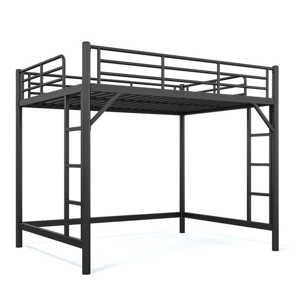 English Elm Queen Iron Loft Bed with Guardrails and Ladder Space Saving Industrial Sleeping Platform W1580P455017