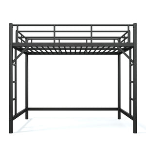 English Elm Queen Iron Loft Bed with Guardrails and Ladder Space Saving Industrial Sleeping Platform W1580P455017