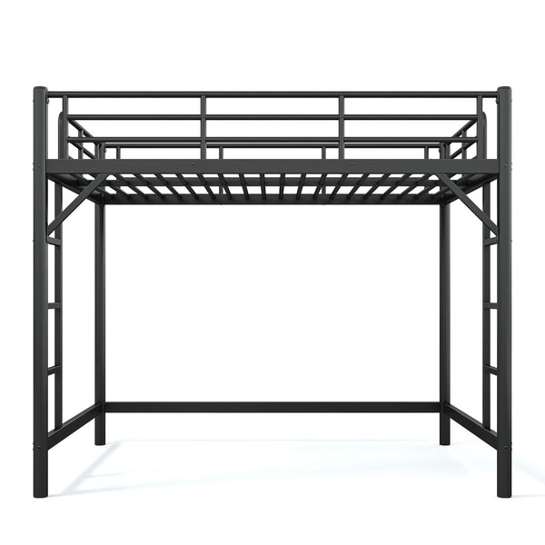 English Elm Queen Iron Loft Bed with Guardrails and Ladder Space Saving Industrial Sleeping Platform W1580P455017