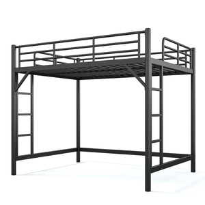 English Elm Queen Iron Loft Bed with Guardrails and Ladder Space Saving Industrial Sleeping Platform W1580P455017