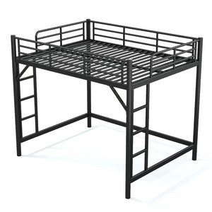 English Elm Queen Iron Loft Bed with Guardrails and Ladder Space Saving Industrial Sleeping Platform W1580P455017