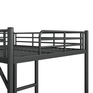 English Elm Queen Iron Loft Bed with Guardrails and Ladder Space Saving Industrial Sleeping Platform W1580P455017