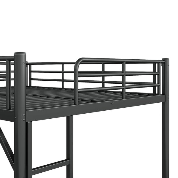 English Elm Queen Iron Loft Bed with Guardrails and Ladder Space Saving Industrial Sleeping Platform W1580P455017