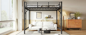English Elm Queen Iron Loft Bed with Guardrails and Ladder Space Saving Industrial Sleeping Platform W1580P455017