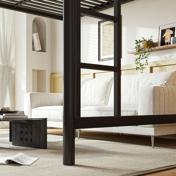 English Elm Queen Iron Loft Bed with Guardrails and Ladder Space Saving Industrial Sleeping Platform W1580P455017