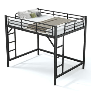 English Elm Queen Iron Loft Bed with Guardrails and Ladder Space Saving Industrial Sleeping Platform W1580P455017
