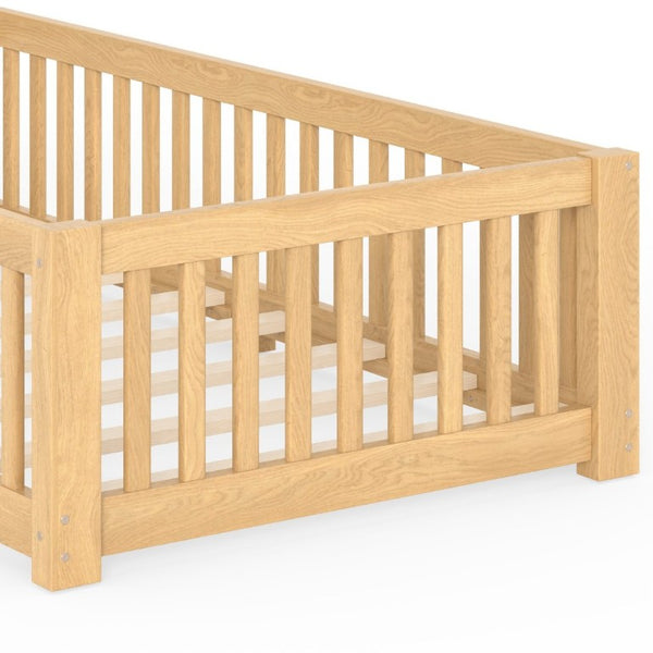 English Elm Twin Floor Bed Pine Wood Frame with Safety Guardrails and Hinged Door for Toddlers W1580P462314