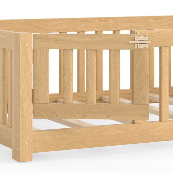 English Elm Twin Floor Bed Pine Wood Frame with Safety Guardrails and Hinged Door for Toddlers W1580P462314