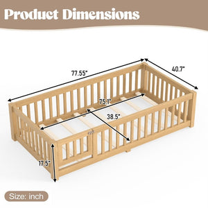 English Elm Twin Floor Bed Pine Wood Frame with Safety Guardrails and Hinged Door for Toddlers W1580P462314
