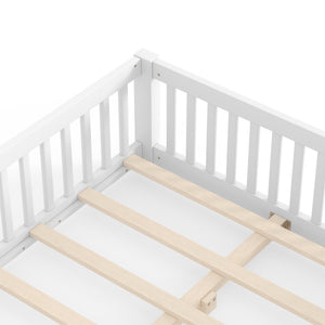 English Elm Full Size Kids Floor Bed Pine Frame with Guardrails Hinged Door Playhouse Design White W1580P462317