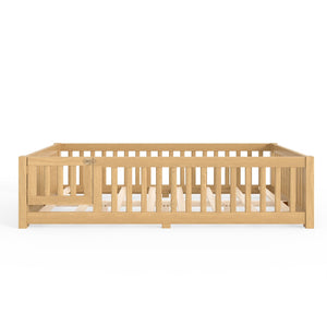 English Elm Full Size Kids Floor Bed Pine Frame with Guardrails Hinged Door Playhouse Design Natural W1580P462323