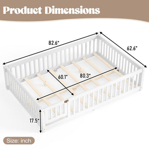 English Elm Queen Pine Floor Bed with Guardrails Hinged Door Low Profile Kids Sleep Frame White W1580P462324