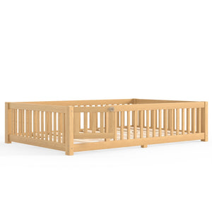 English Elm Queen Pine Floor Bed with Guardrails Hinged Door Low Profile Kids Sleep Frame Natural W1580P462325