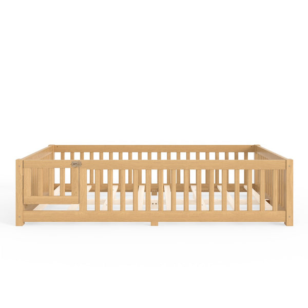 English Elm Queen Pine Floor Bed with Guardrails Hinged Door Low Profile Kids Sleep Frame Natural W1580P462325
