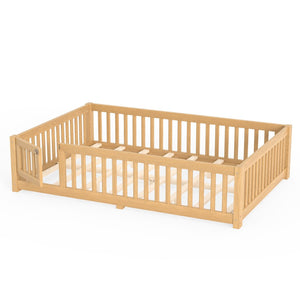 English Elm Queen Pine Floor Bed with Guardrails Hinged Door Low Profile Kids Sleep Frame Natural W1580P462325