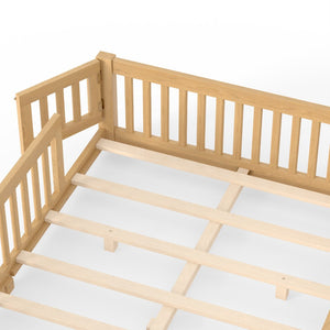 English Elm Queen Pine Floor Bed with Guardrails Hinged Door Low Profile Kids Sleep Frame Natural W1580P462325