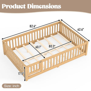 English Elm Queen Pine Floor Bed with Guardrails Hinged Door Low Profile Kids Sleep Frame Natural W1580P462325