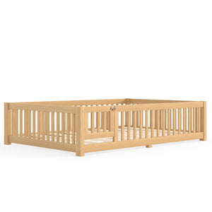 English Elm Queen Pine Floor Bed with Guardrails Hinged Door Low Profile Kids Sleep Frame Natural W1580P462325