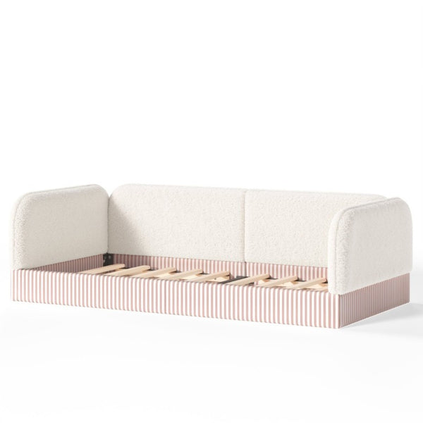English Elm Twin Montessori Floor Bed Teddy Fleece Upholstered Low Platform with Safety Guardrails Beige W1580P493110