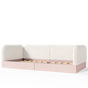English Elm Twin Montessori Floor Bed Teddy Fleece Upholstered Low Platform with Safety Guardrails Beige W1580P493110