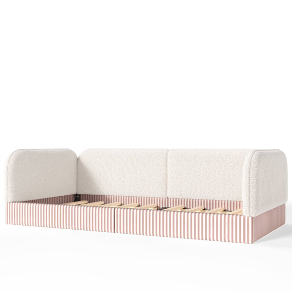 English Elm Twin Montessori Floor Bed Teddy Fleece Upholstered Low Platform with Safety Guardrails Beige W1580P493110