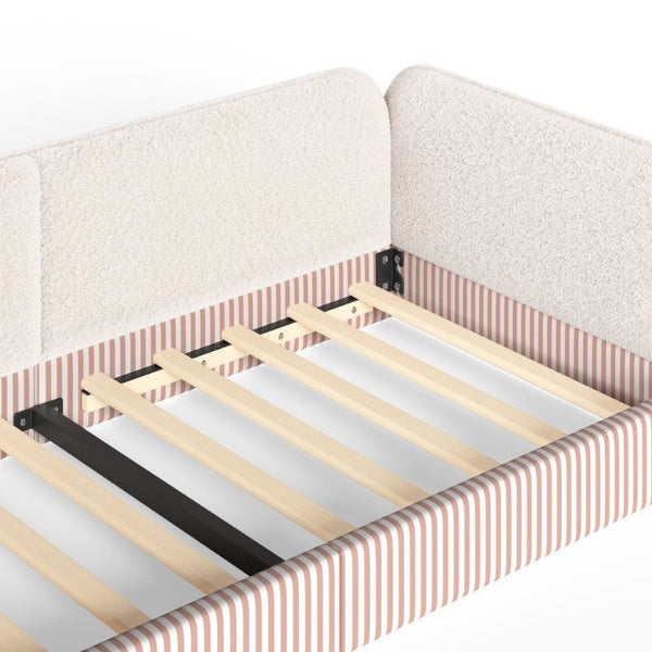 English Elm Twin Montessori Floor Bed Teddy Fleece Upholstered Low Platform with Safety Guardrails Beige W1580P493110