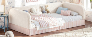 English Elm Twin Montessori Floor Bed Teddy Fleece Upholstered Low Platform with Safety Guardrails Beige W1580P493110