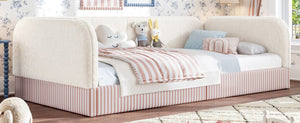 English Elm Twin Montessori Floor Bed Teddy Fleece Upholstered Low Platform with Safety Guardrails Beige W1580P493110