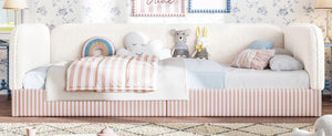 English Elm Twin Montessori Floor Bed Teddy Fleece Upholstered Low Platform with Safety Guardrails Beige W1580P493110