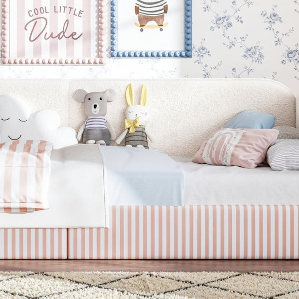 English Elm Twin Montessori Floor Bed Teddy Fleece Upholstered Low Platform with Safety Guardrails Beige W1580P493110