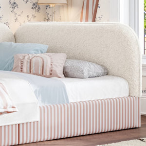 English Elm Twin Montessori Floor Bed Teddy Fleece Upholstered Low Platform with Safety Guardrails Beige W1580P493110