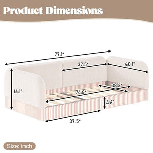 English Elm Twin Montessori Floor Bed Teddy Fleece Upholstered Low Platform with Safety Guardrails Beige W1580P493110