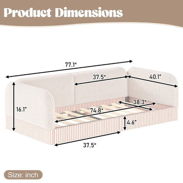 English Elm Twin Montessori Floor Bed Teddy Fleece Upholstered Low Platform with Safety Guardrails Beige W1580P493110