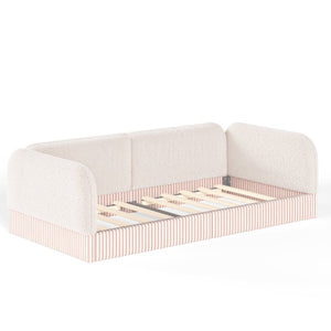English Elm Twin Montessori Floor Bed Teddy Fleece Upholstered Low Platform with Safety Guardrails Beige W1580P493110