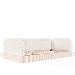 English Elm Twin Montessori Floor Bed Teddy Fleece Upholstered Low Platform with Safety Guardrails Beige W1580P493110