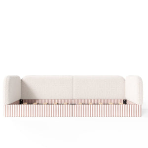English Elm Twin Montessori Floor Bed Teddy Fleece Upholstered Low Platform with Safety Guardrails Beige W1580P493110
