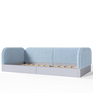 English Elm Twin Montessori Floor Bed Teddy Fleece Upholstered Low Platform with Safety Guardrails Blue W1580P493112