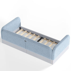 English Elm Twin Montessori Floor Bed Teddy Fleece Upholstered Low Platform with Safety Guardrails Blue W1580P493112