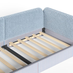 English Elm Twin Montessori Floor Bed Teddy Fleece Upholstered Low Platform with Safety Guardrails Blue W1580P493112