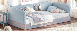 English Elm Twin Montessori Floor Bed Teddy Fleece Upholstered Low Platform with Safety Guardrails Blue W1580P493112