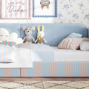English Elm Twin Montessori Floor Bed Teddy Fleece Upholstered Low Platform with Safety Guardrails Blue W1580P493112