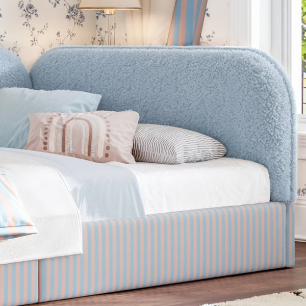 English Elm Twin Montessori Floor Bed Teddy Fleece Upholstered Low Platform with Safety Guardrails Blue W1580P493112